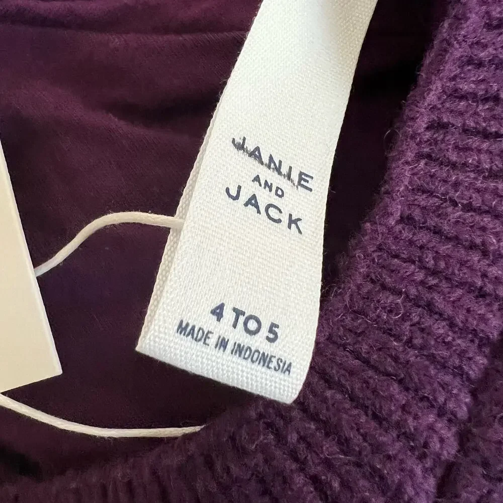 Janie and Jack Girls Ribbed Wool Blend Purple Knit Buret Hat Size 4-5